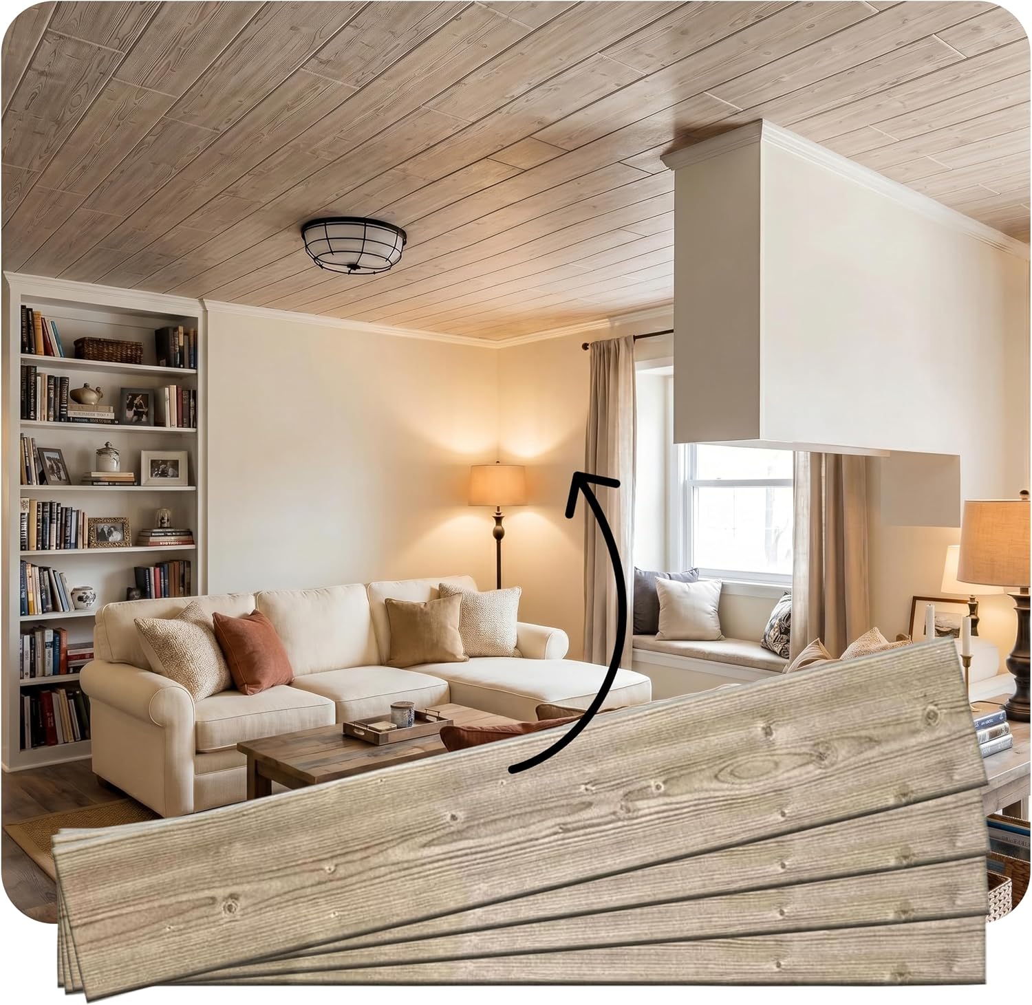 A LA MAISON CEILINGS Faux Wood Ceiling Planks, Rustic Beige, 39 x 6 Inch