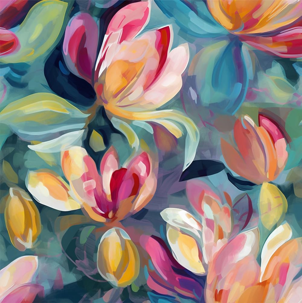 REDAMANCY Colorful Magnolia Floral Abstract Peel and Stick Wallpaper