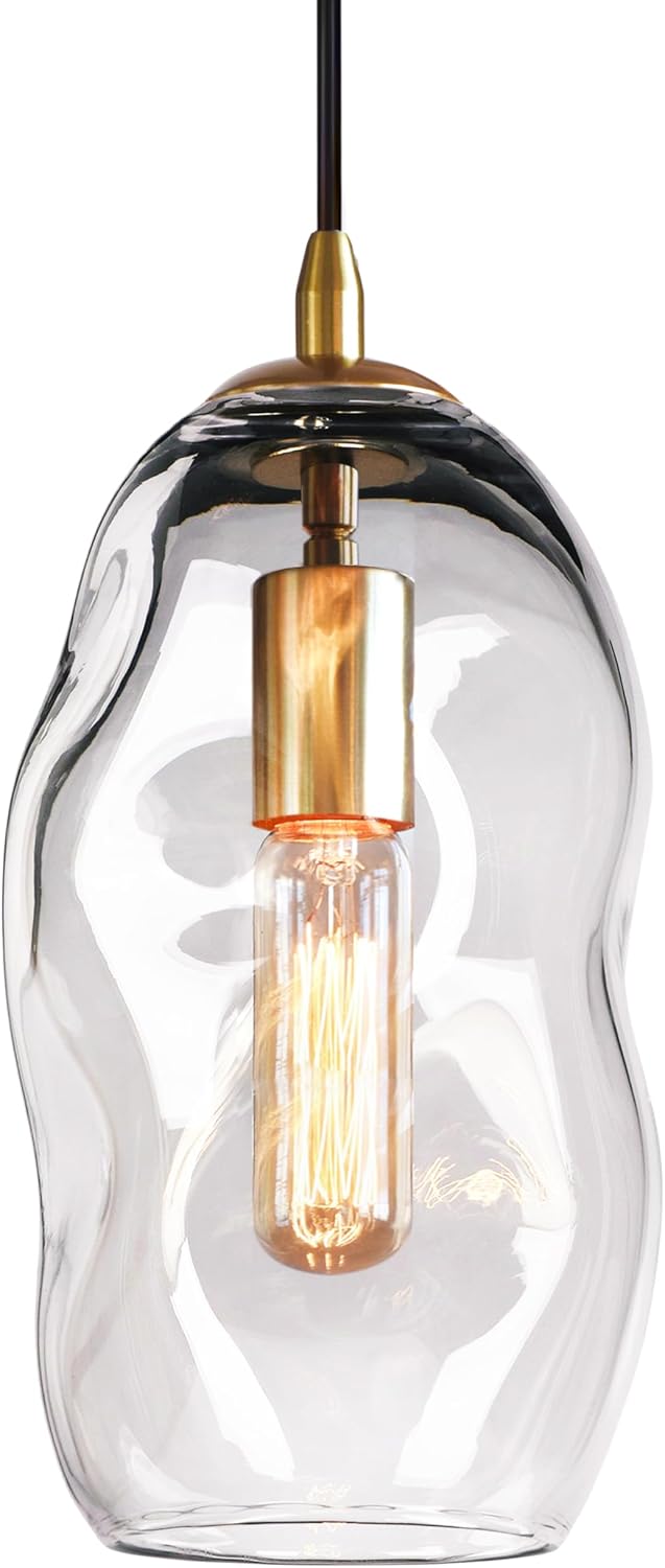 CASAMOTION Modern Art Glass Pendant Light, Brass Gold, 12 Inch