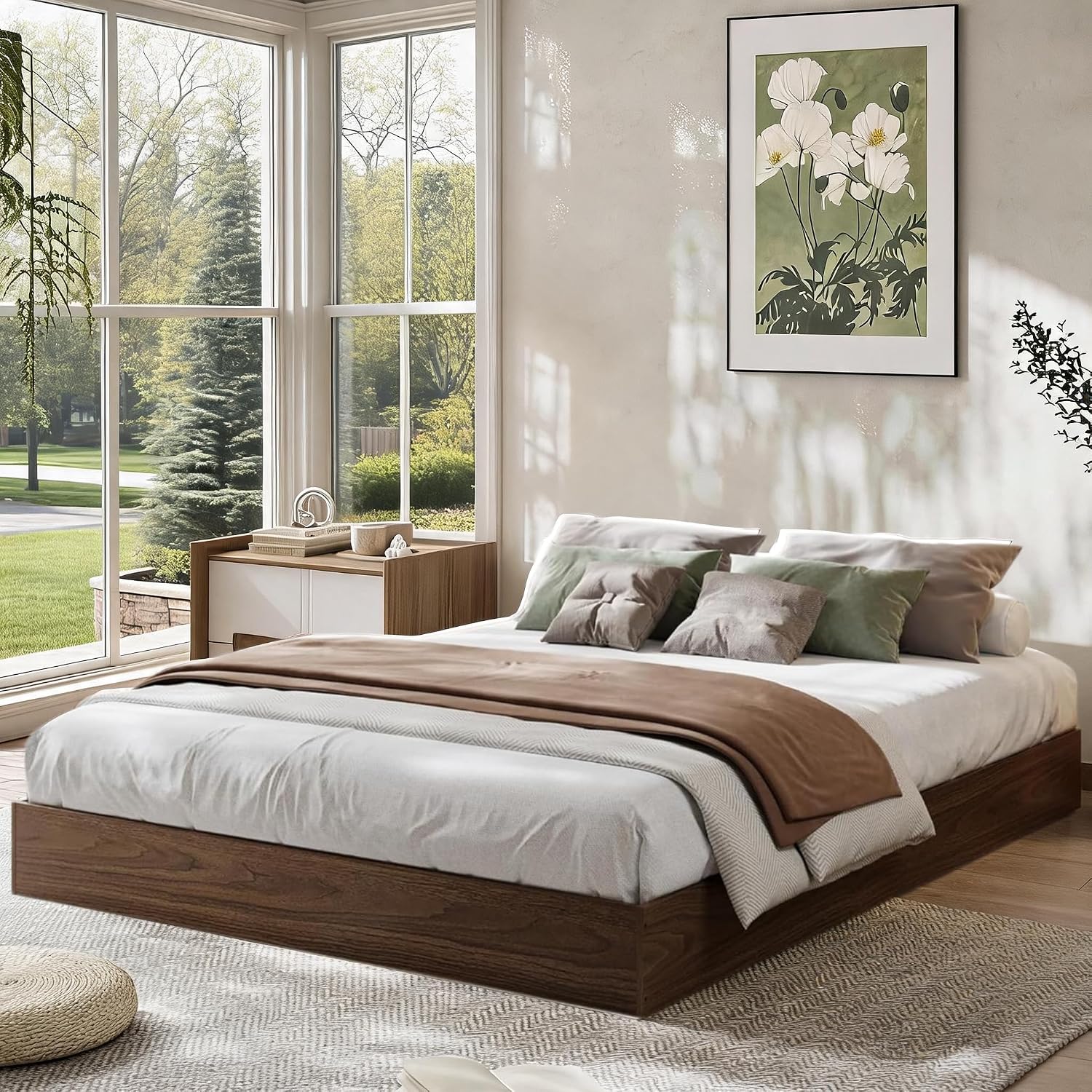 Queen Wood Platform Bed Frame with Sturdy Wooden Slats