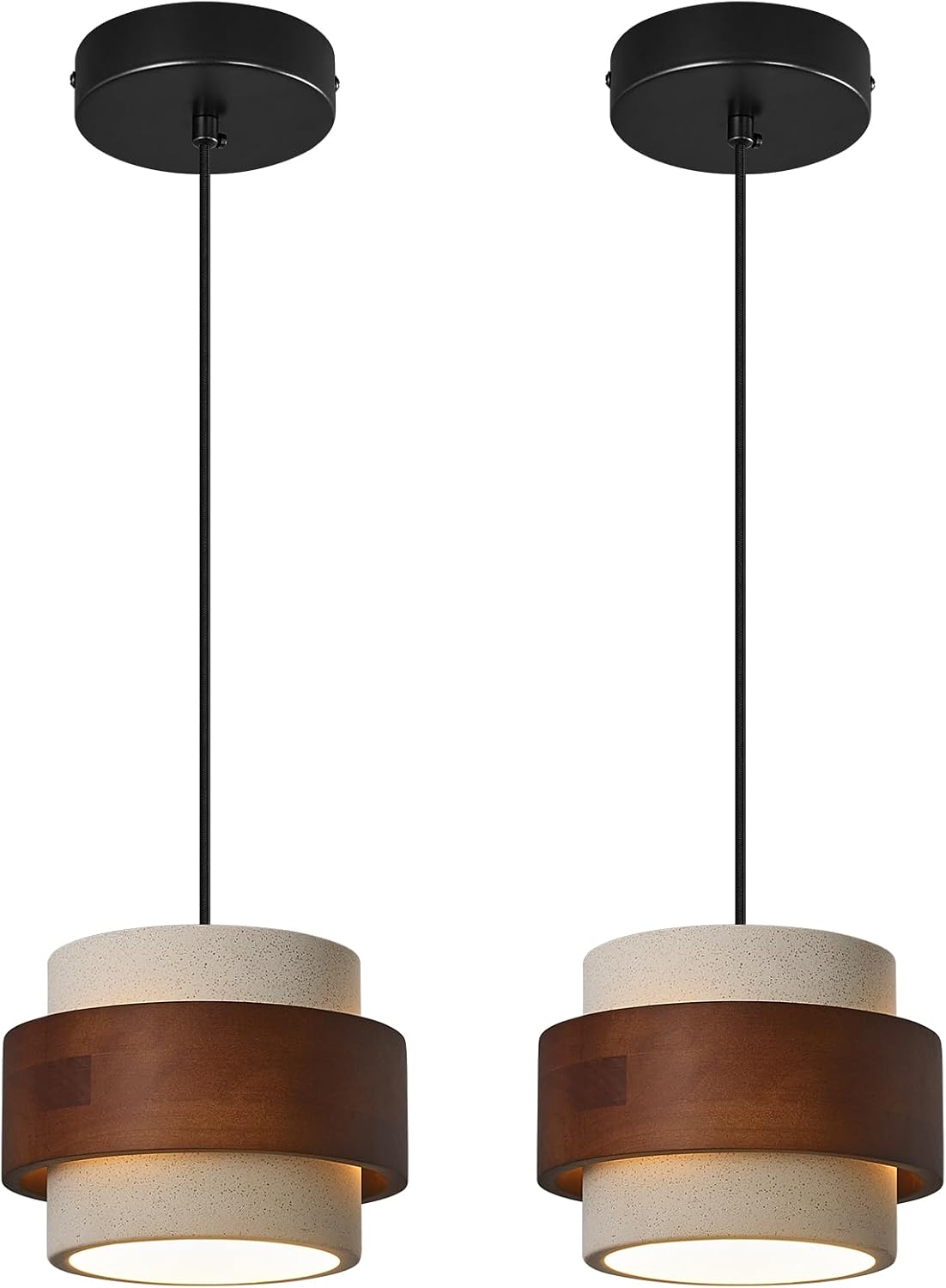 Modern Cement Pendant Light with Wood Accent, Concrete Farmhouse Fixture