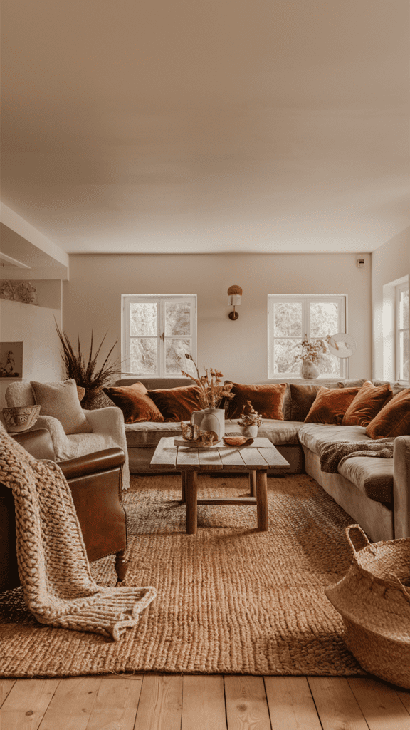 Warm and inviting living room perfectly mixing different textures