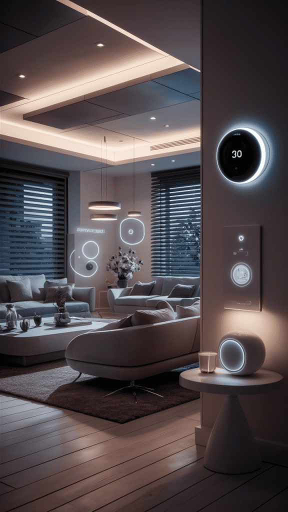 Contemporary living room with integrated smart home technology