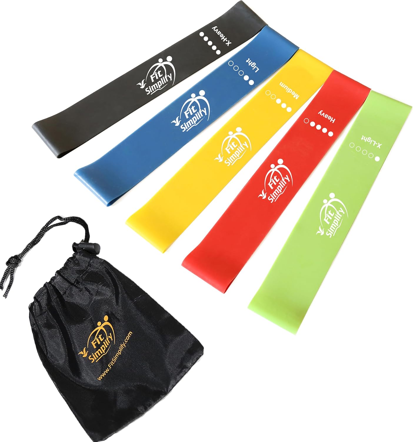 Fit Simplify Resistance Loop Exercise Bands, Set of 5, with Guide and Carry Bag