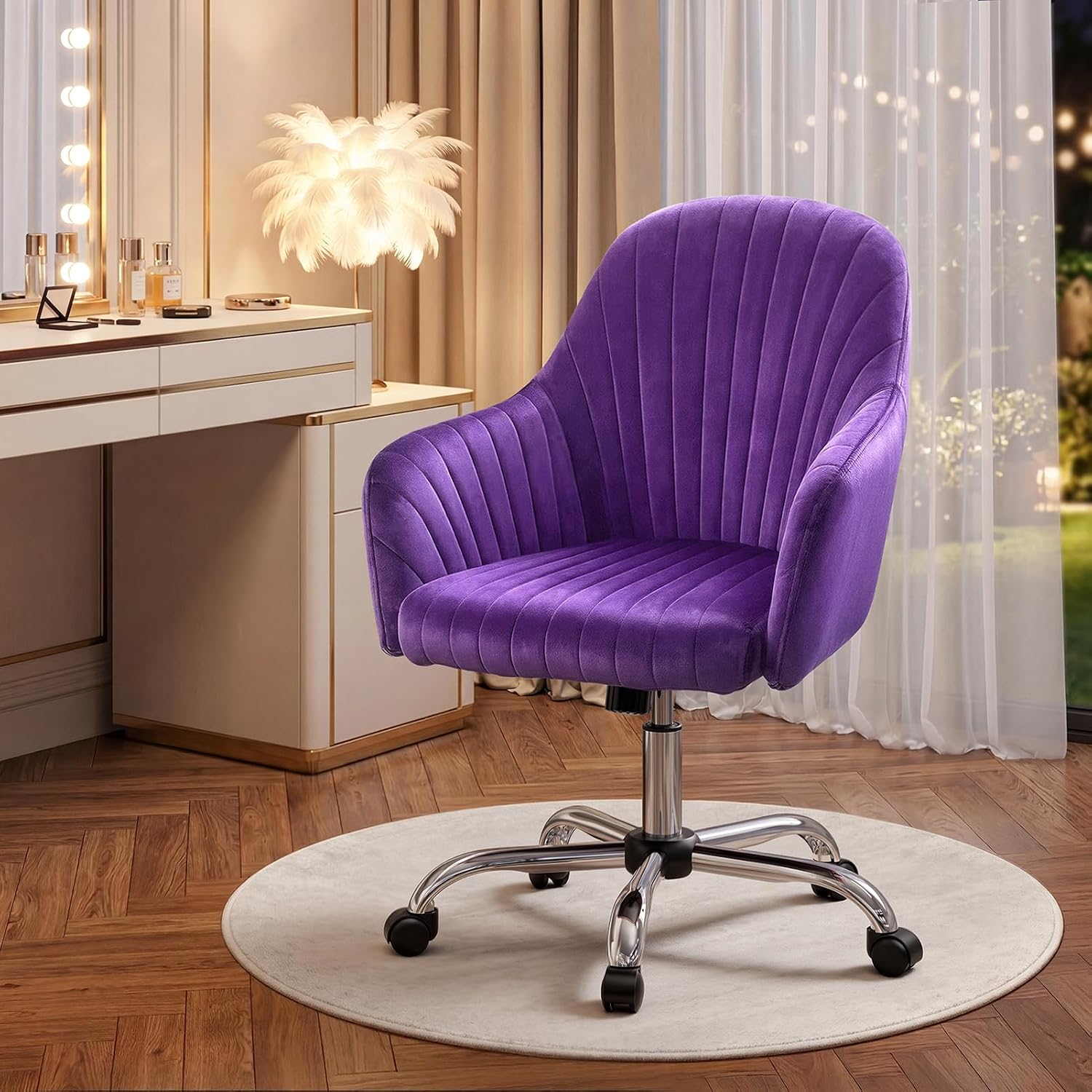 Warmiehomy Velvet Vanity Chair, Comfy Ergonomic Home Office Desk Chair