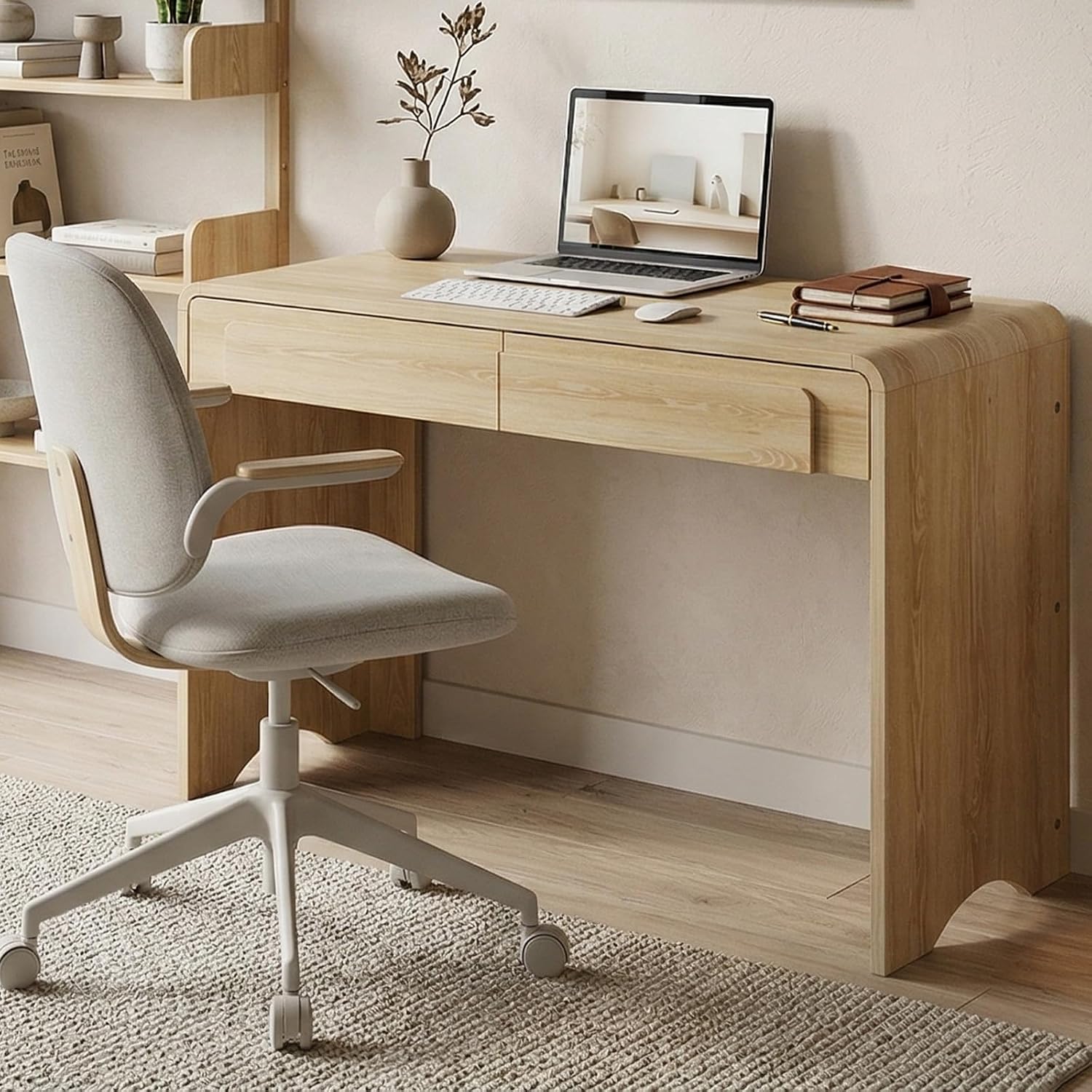 Bestier 47 Inch Computer Desk with 2 Drawers, Modern Wood Writing Desk, Oak