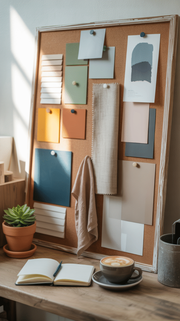 Calming color palette setting a focused home office mood