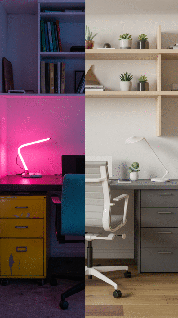 Furniture and decor completing a cohesive home office color scheme