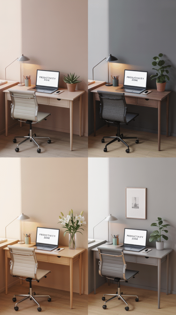 Home office color matched thoughtfully to natural light conditions
