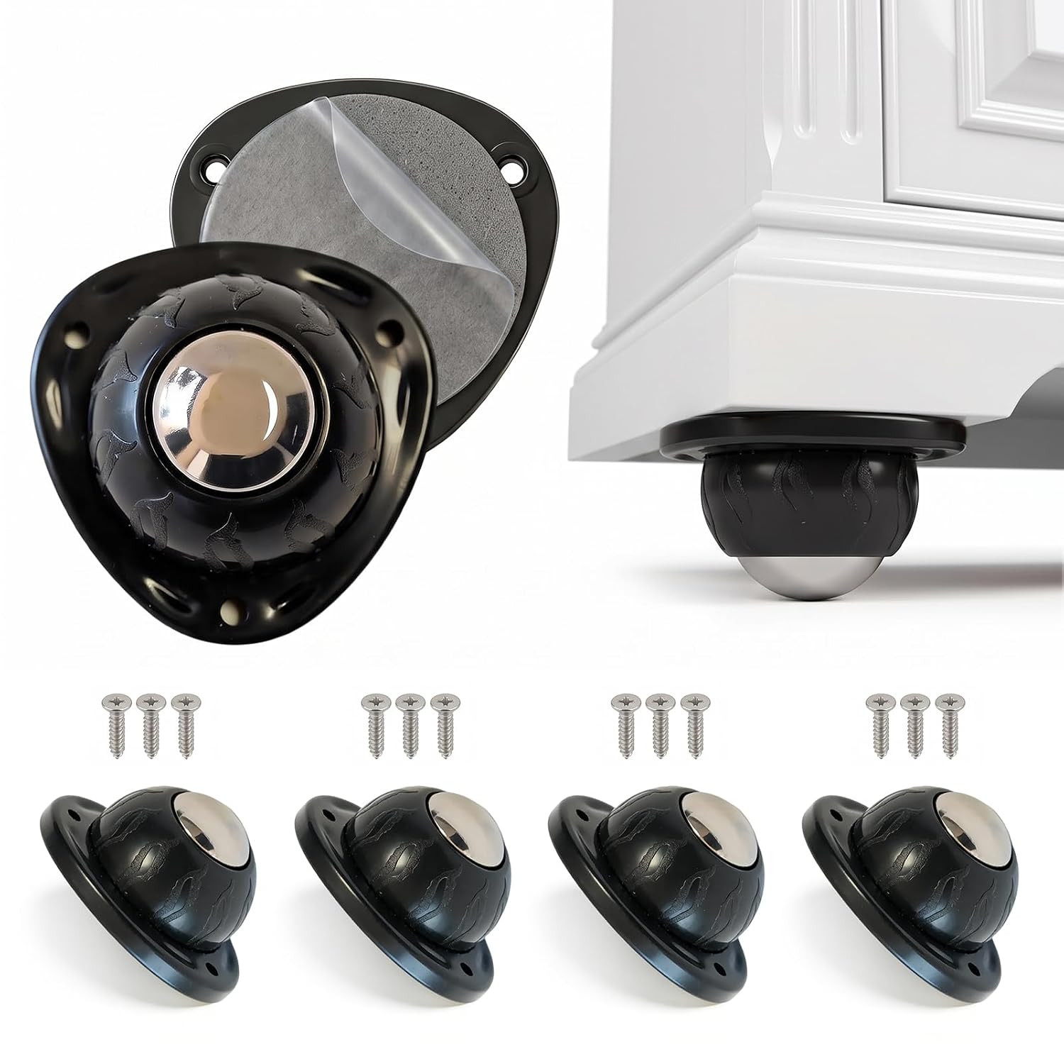 Heavy Duty Self-Adhesive Furniture Casters, 4 Pack, Stick-On Swivel Wheels