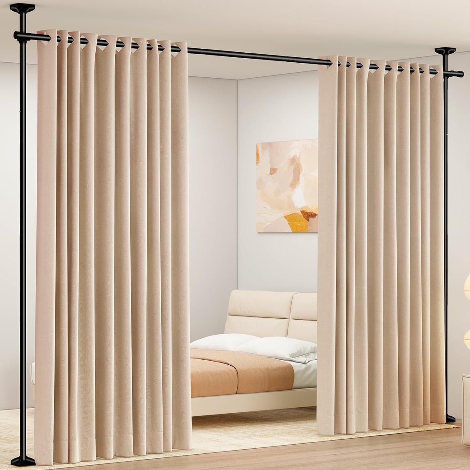 SUNALLY Room Divider Curtain Rod, No-Drill, Adjustable 4 to 10 Ft