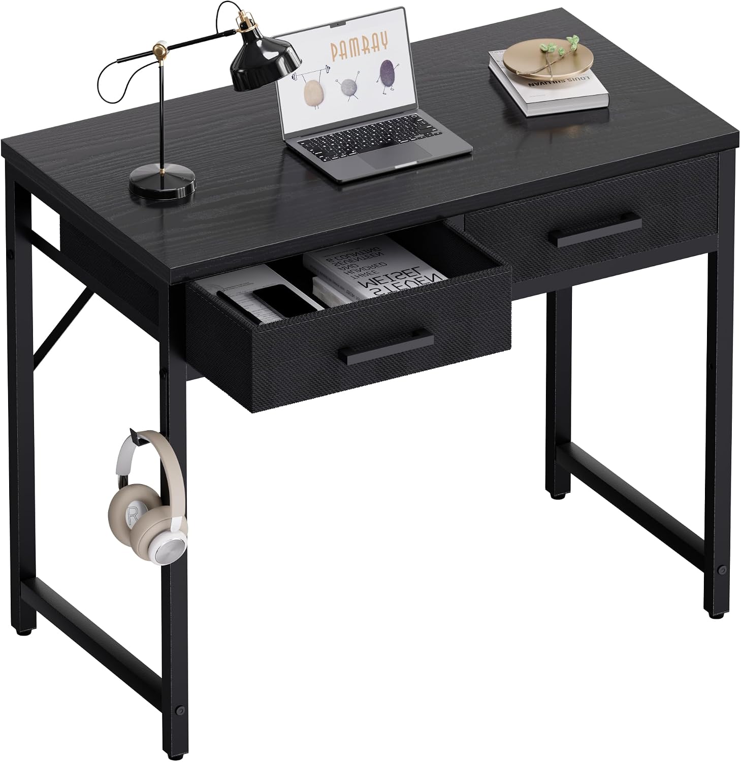 Pamray 32 Inch Small Computer Desk with 2 Drawers, Black