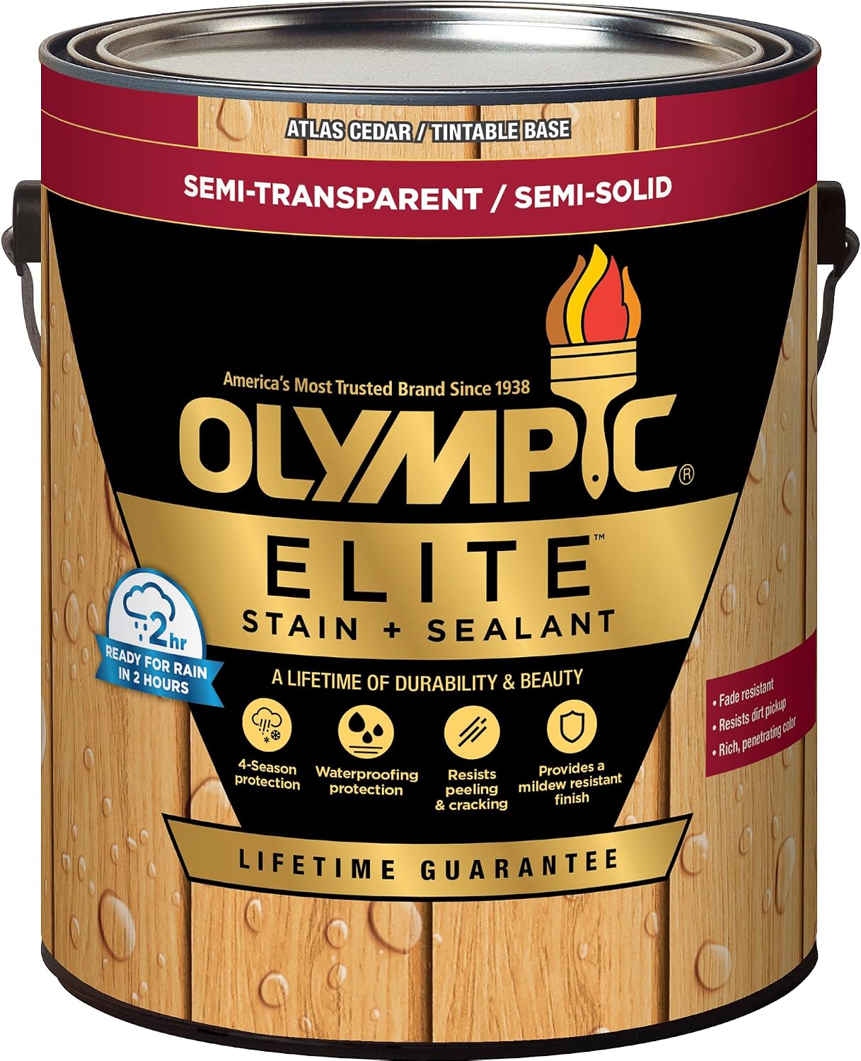 Olympic Elite Semi-Transparent Wood Stain and Sealer in One, Atlas Cedar, 1 Gallon