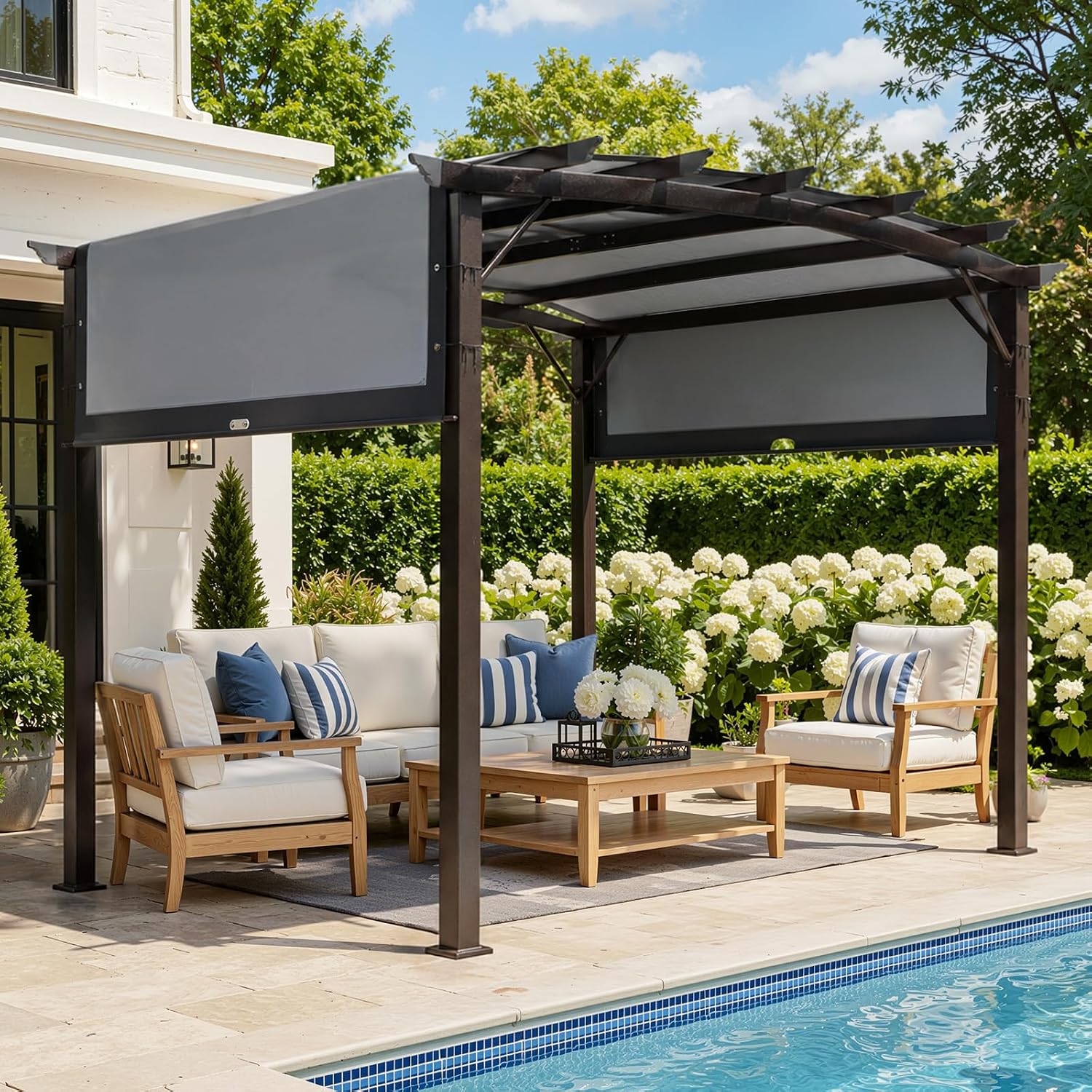 VINGLI 9 x 12 Ft Outdoor Retractable Pergola Canopy with Adjustable Sun Shade