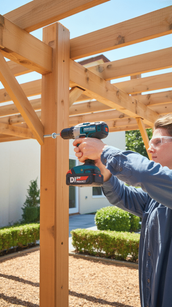 Support beams forming the structural frame of a pergola