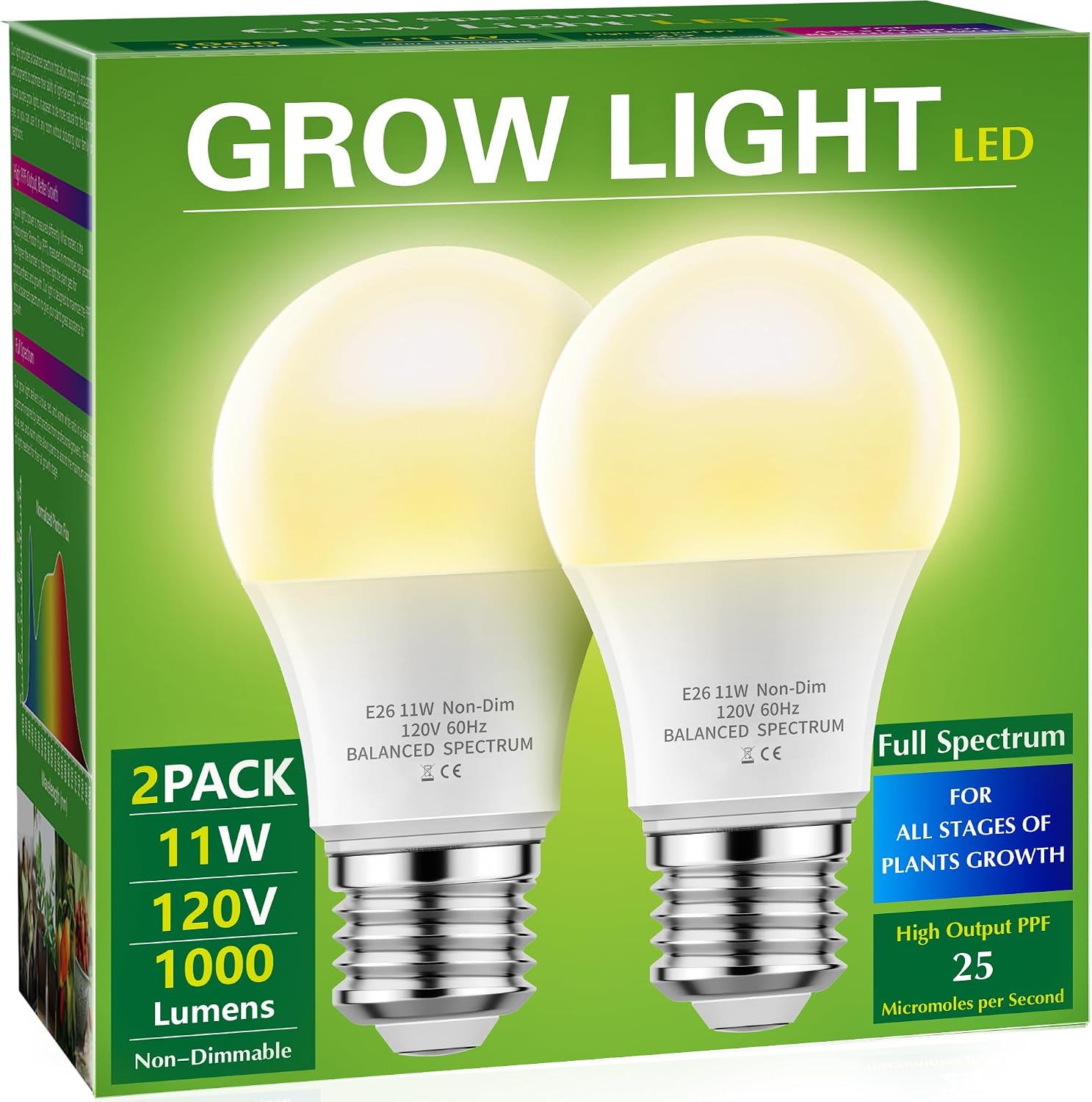 Briignite Full Spectrum LED Grow Light Bulbs, A19, 2 Pack