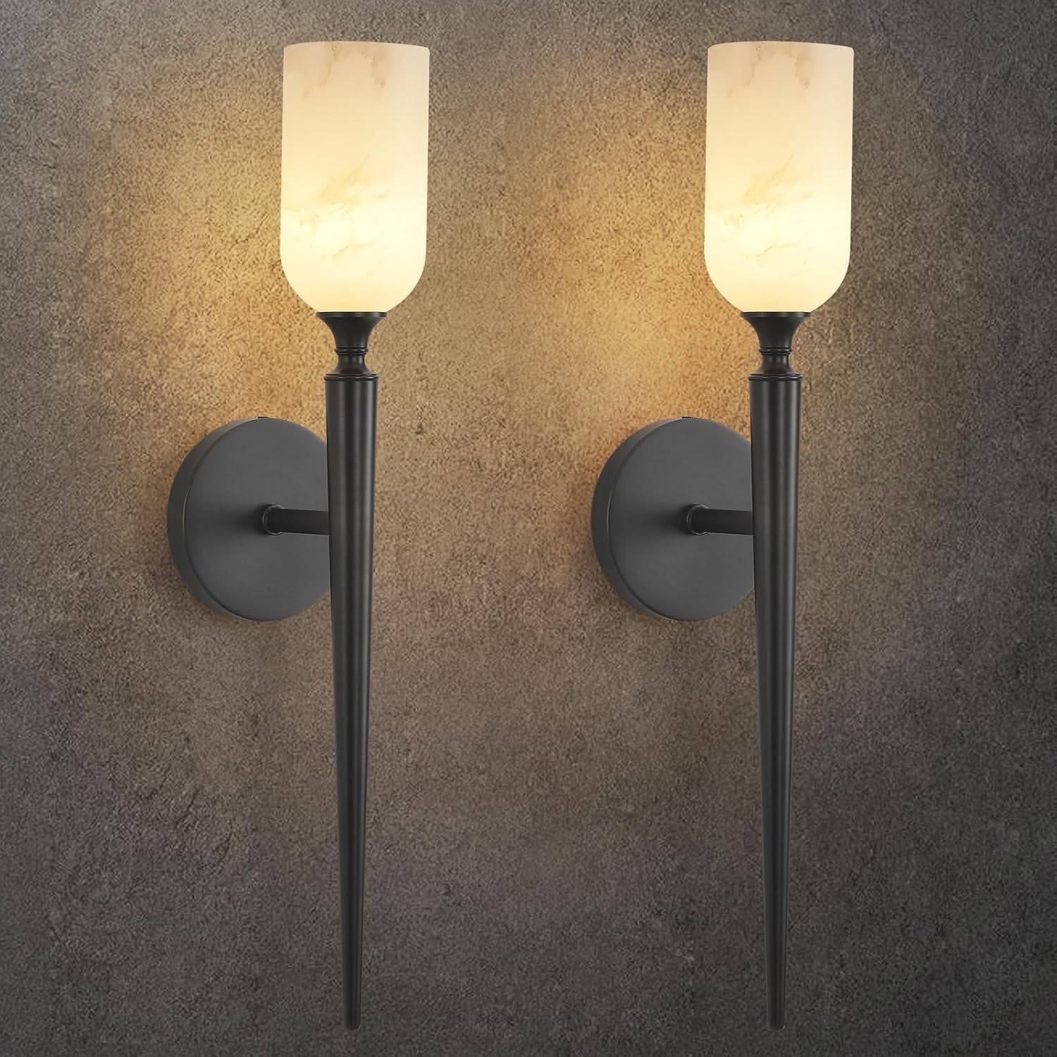 Spanish Alabaster Wall Sconces, Set of 2, Solid Brass, Bulbs Included