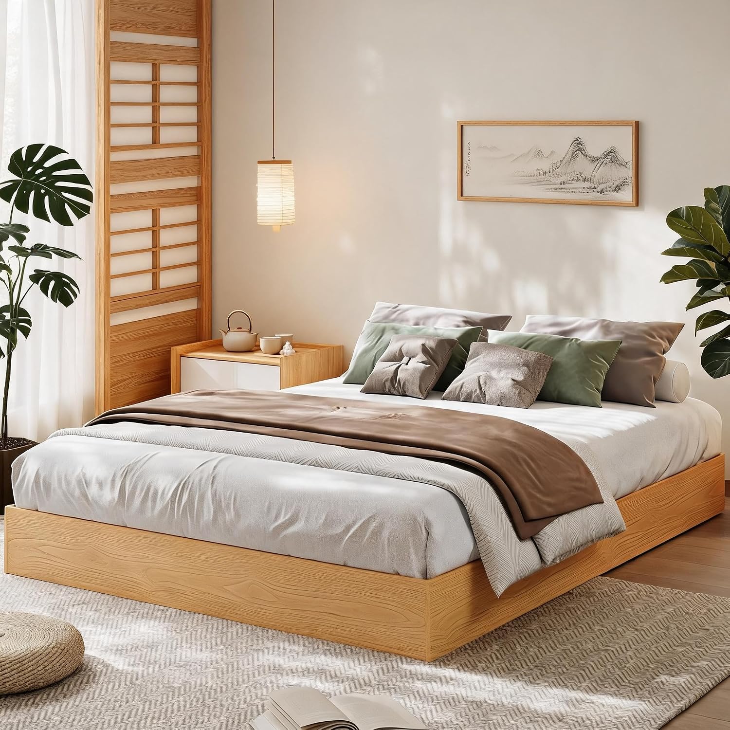 IDEALHOUSE Full Size Wood Platform Bed Frame with Low Profile Design