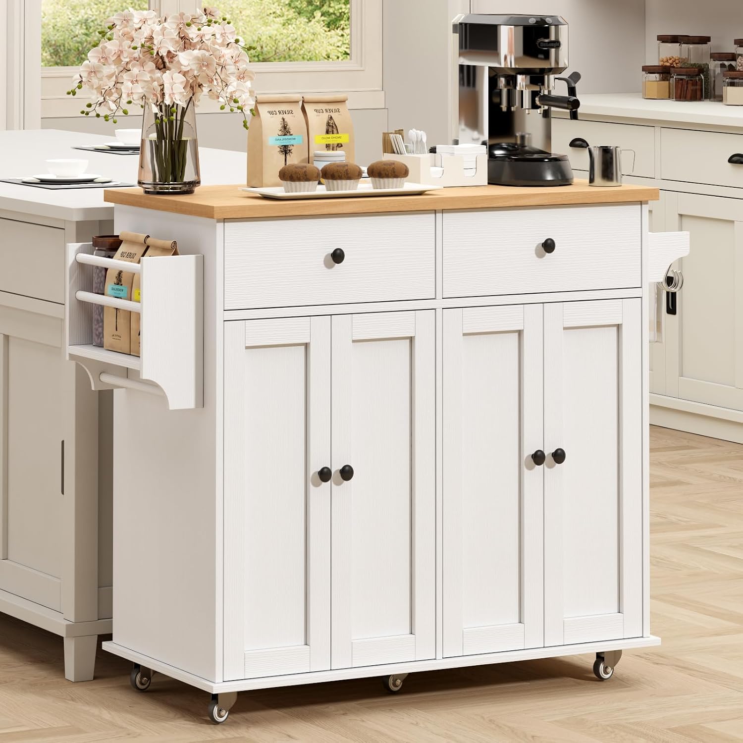 Rolling Kitchen Island Cart with Storage, 35.4 Inch, 2 Drawers and Doors