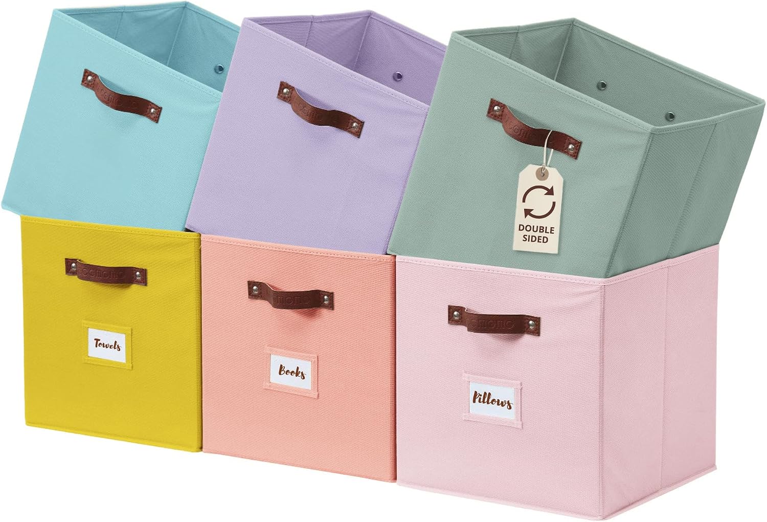 DECOMOMO Cube Storage Bins with Labels, Fabric, Colorful