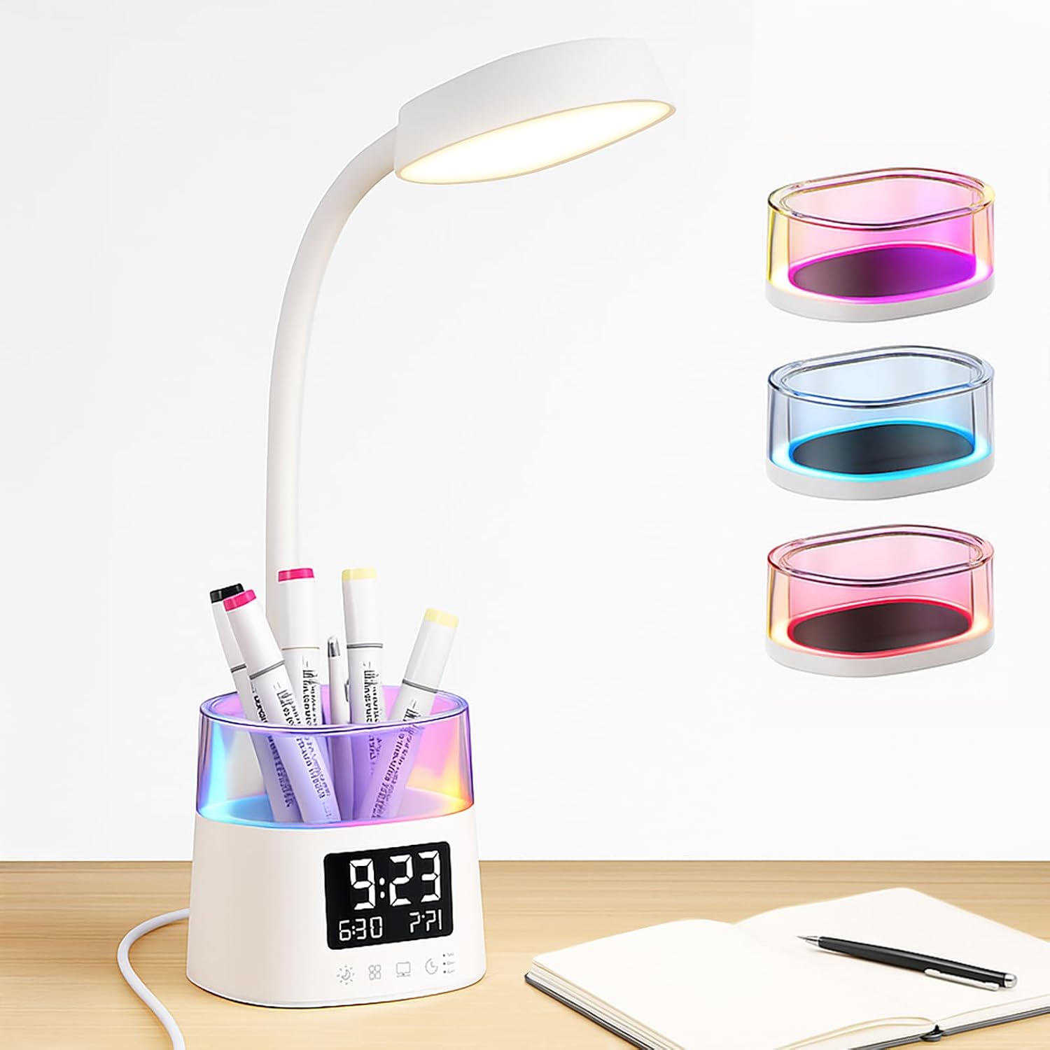 LED Desk Lamp with Pen Holder, Touch Lamp with 3 Color Modes, Eye-Caring