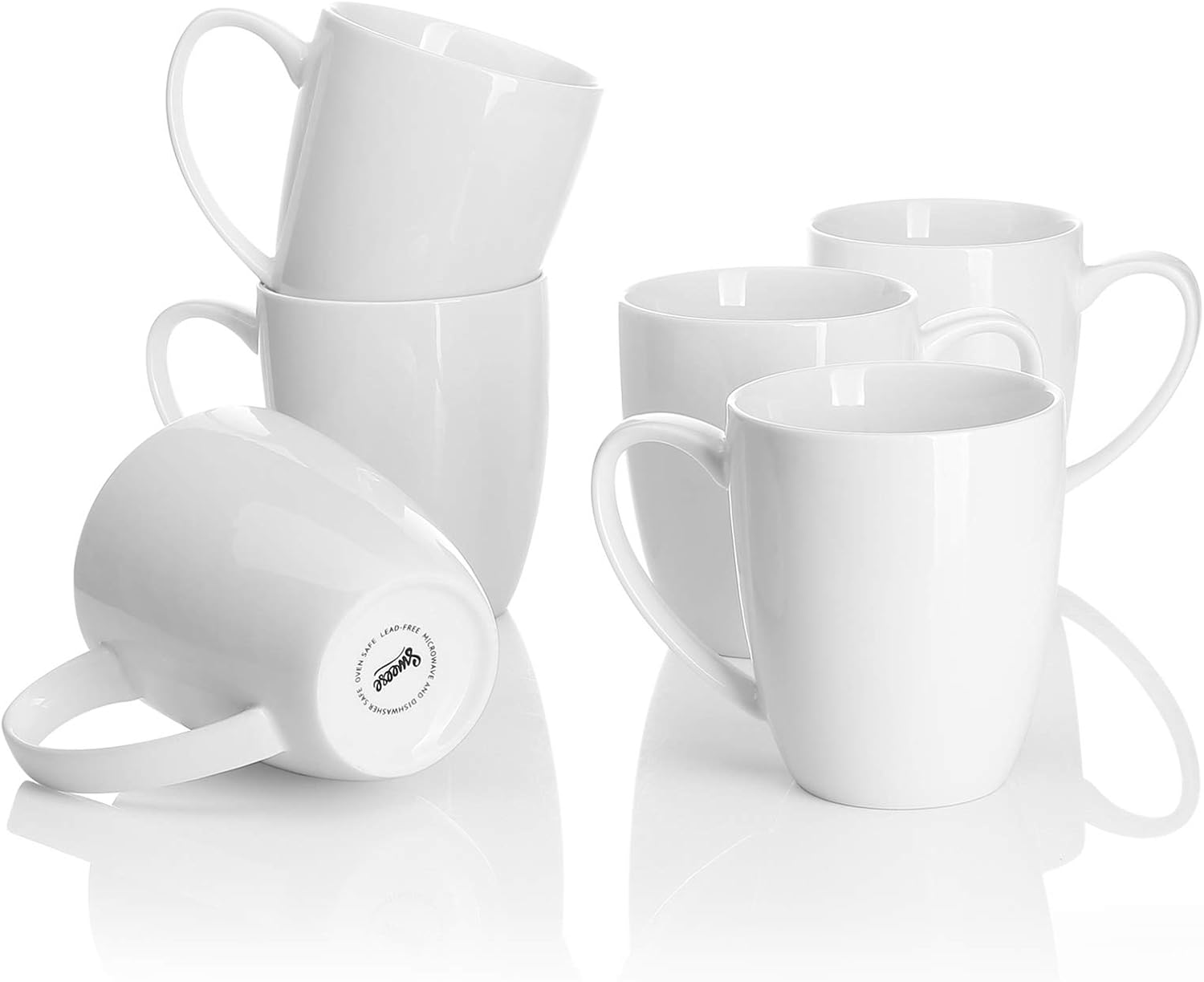 Sweese Porcelain White Coffee Mugs, Set of 6