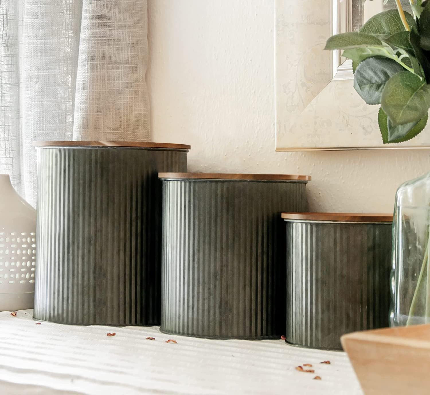 Farmhouse Kitchen Canisters for Countertop, Acacia