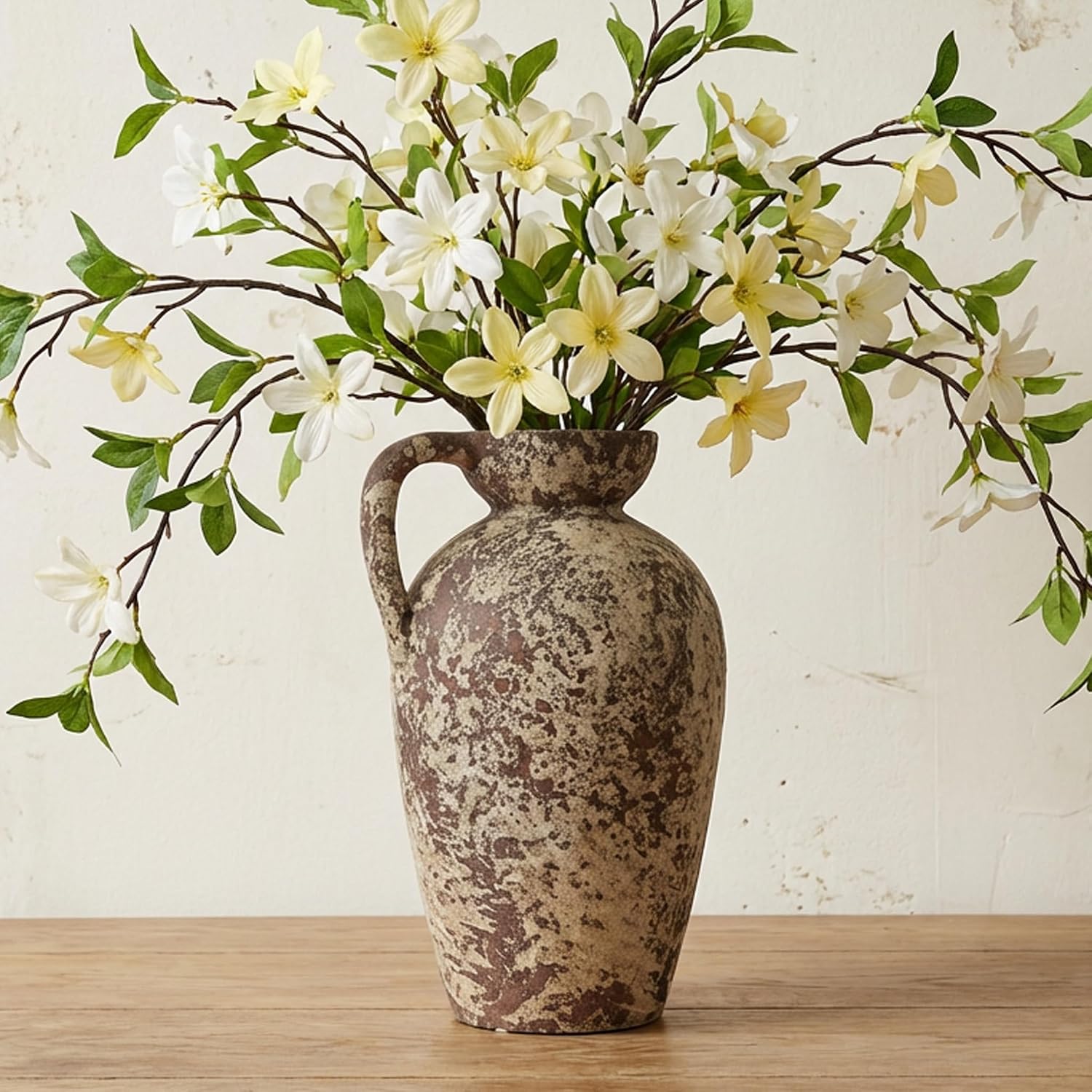 Brown Ceramic Rustic Farmhouse Vase Jug Pitcher, Distressed