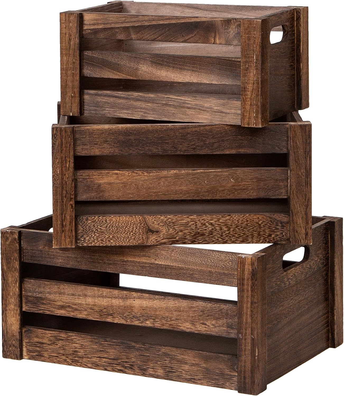 Set of 3 Nesting Wooden Crates, Rustic Farmhouse