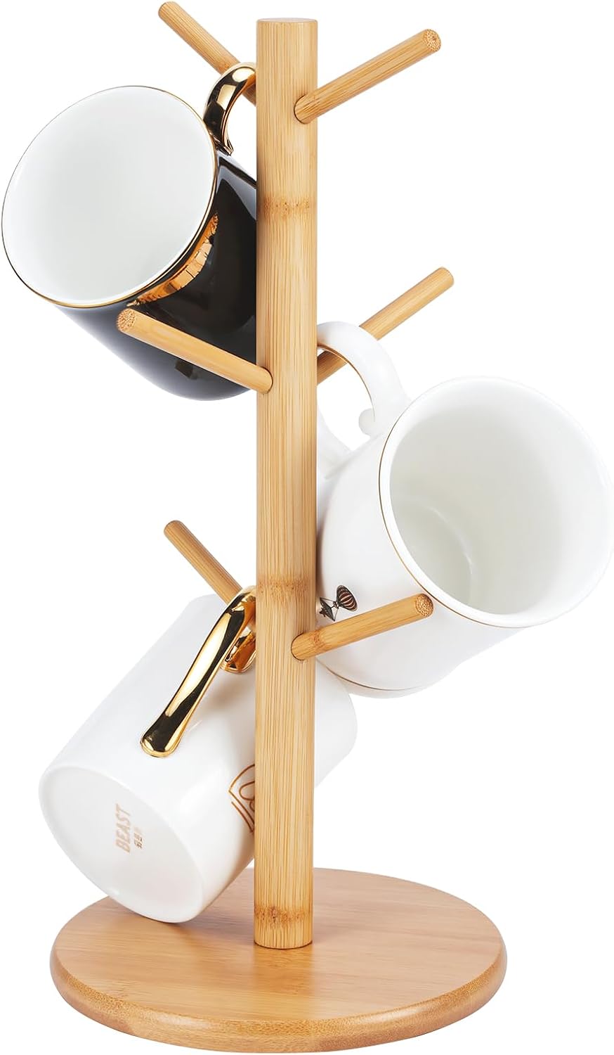 Bamboo Mug Tree Holder, 6 Hooks