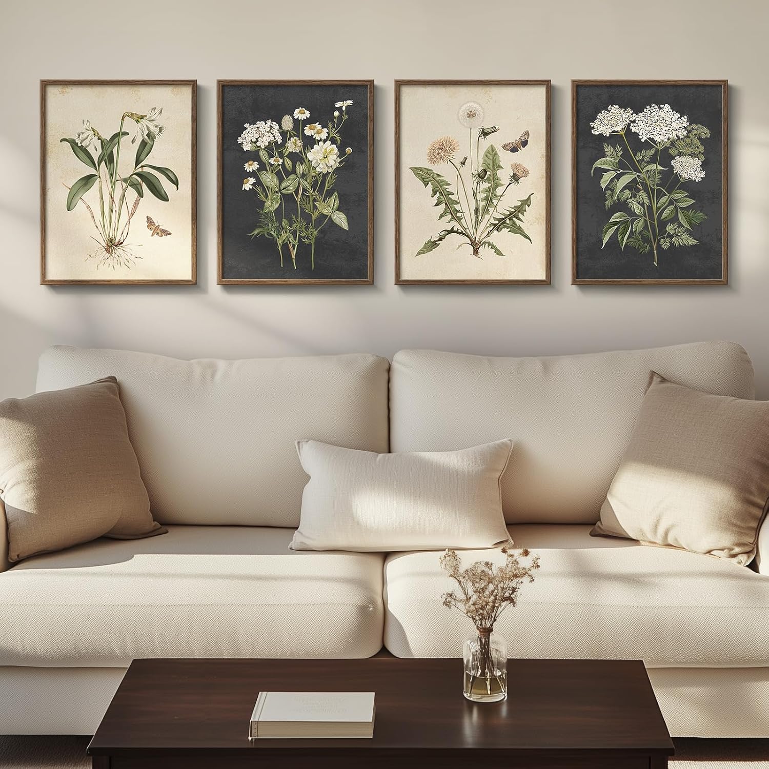 Framed Vintage Botanical Floral Wall Art, 4 Piece Set