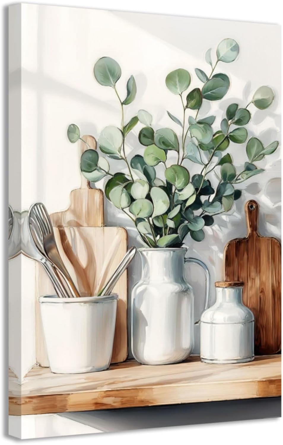 Kitchen Canvas Wall Art, Green Plants Botanical, Framed