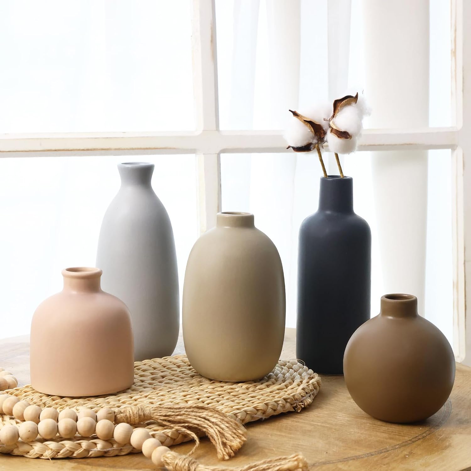 CUCUMI Ceramic Vase Set of 5, Handmade Farmhouse Decor