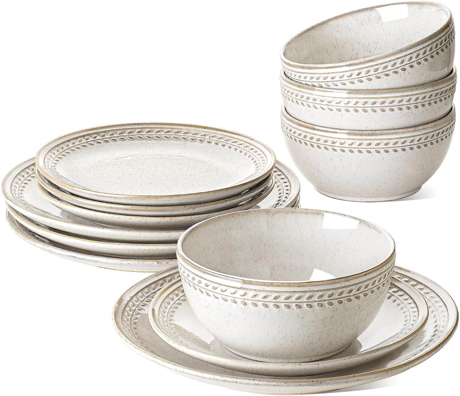 LE TAUCI 12 Piece Ceramic Dinnerware Set, Beige Wheat