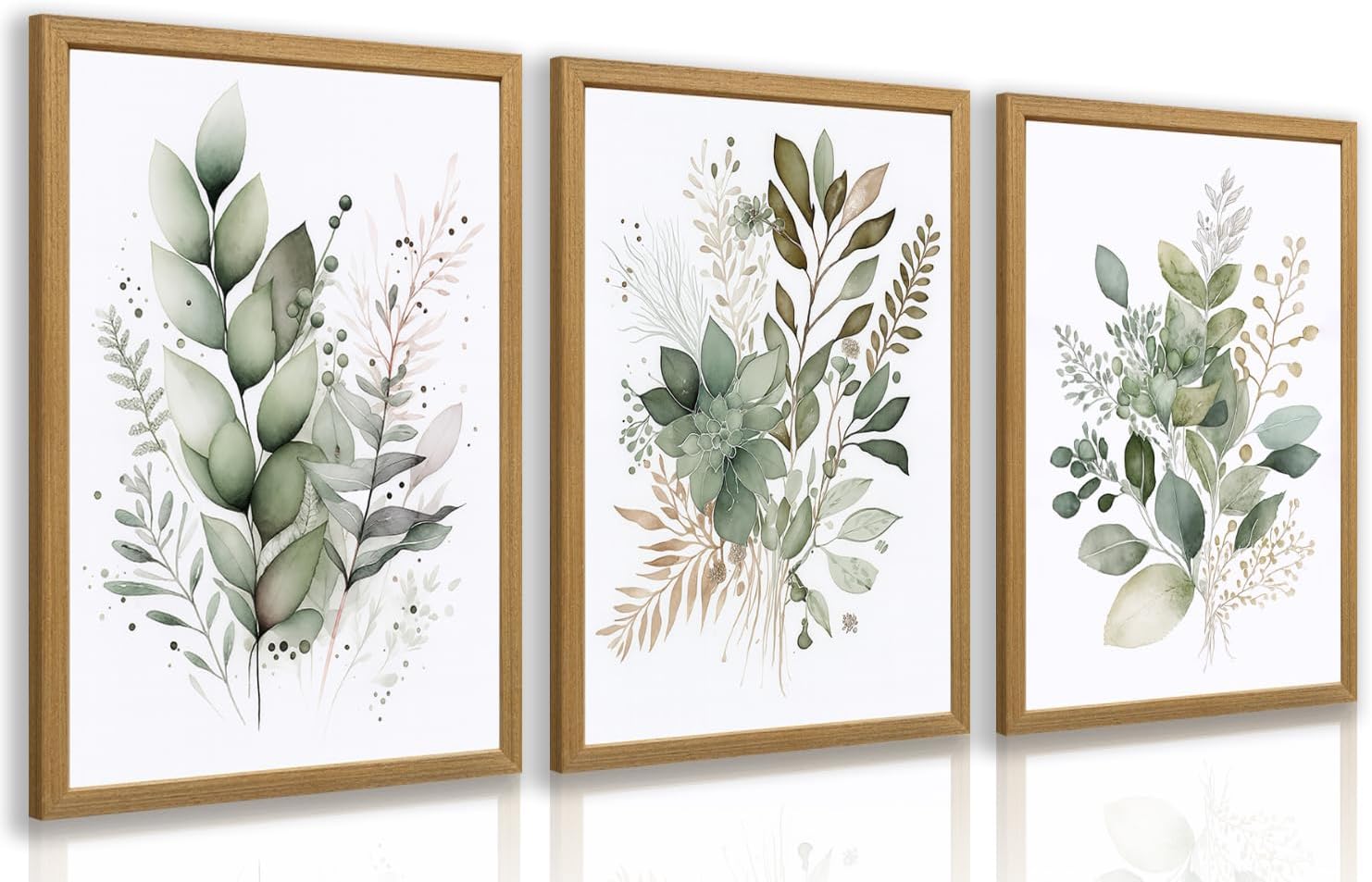 LLEEMPI Sage Green Botanical Wall Art Set of 3, Wood Framed