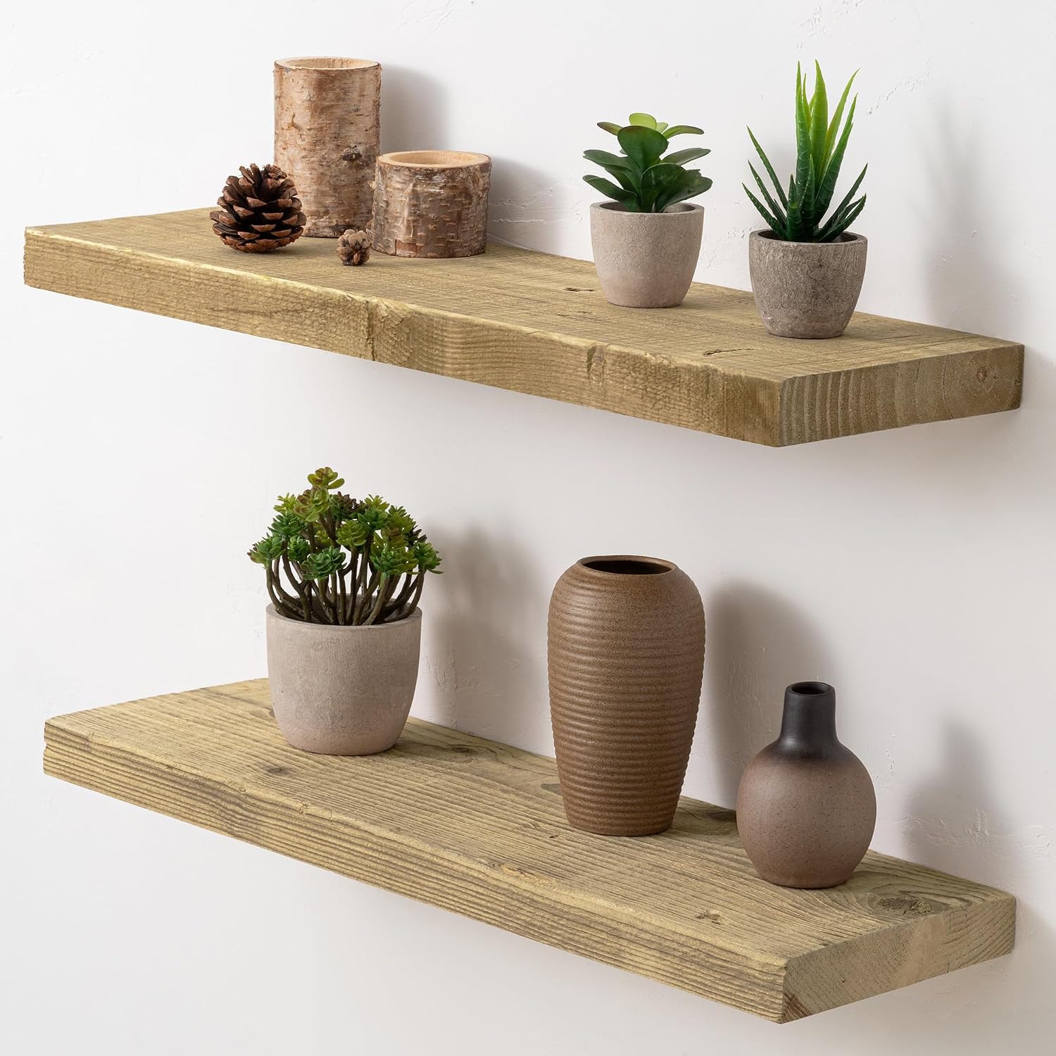Acovy Solid Reclaimed Wood Floating Shelves, Rustic Heavy-Duty