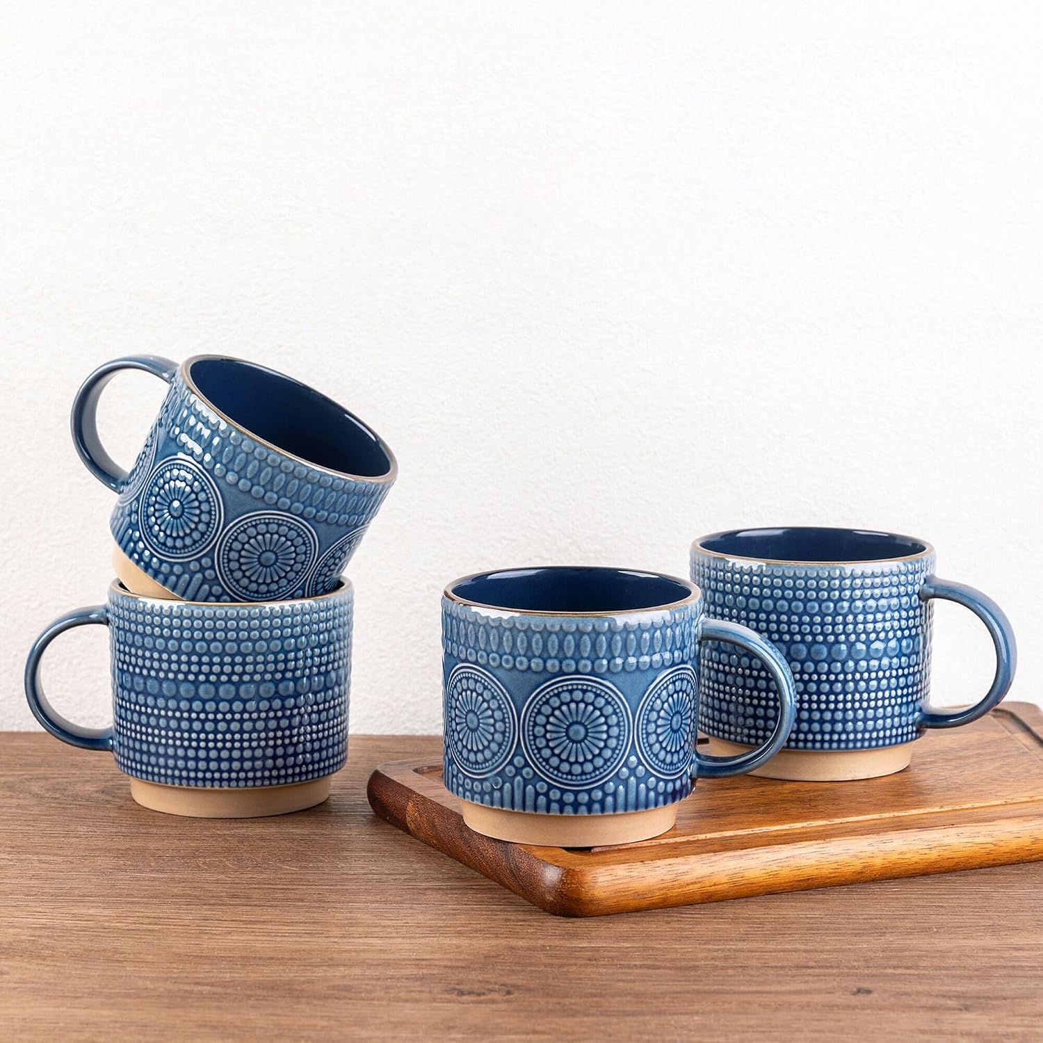 GBhome Coffee Mugs Set of 4, Stackable Ceramic