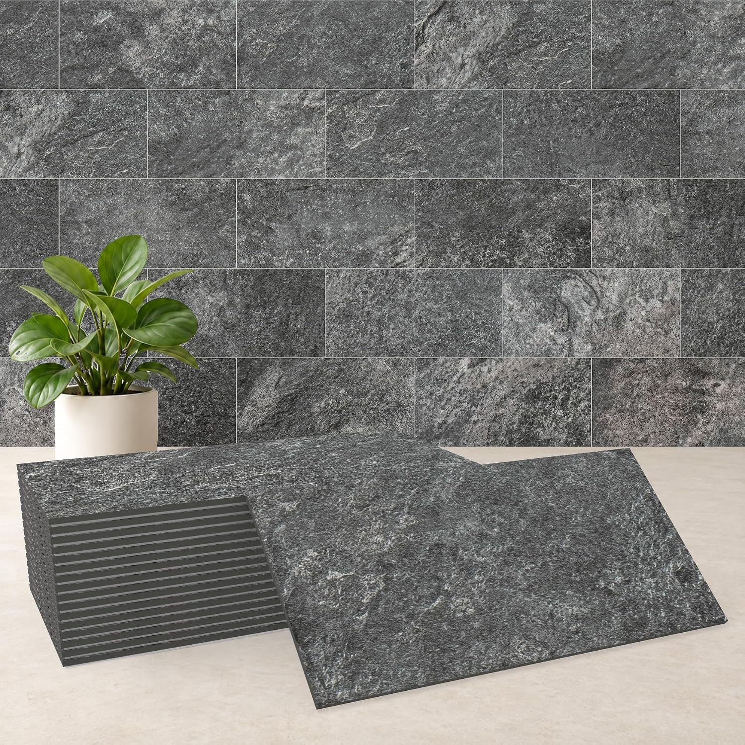 StyloVue Peel and Stick Kitchen Backsplash, 100 Pieces, 3 x 6 Inch Slate Subway Tile
