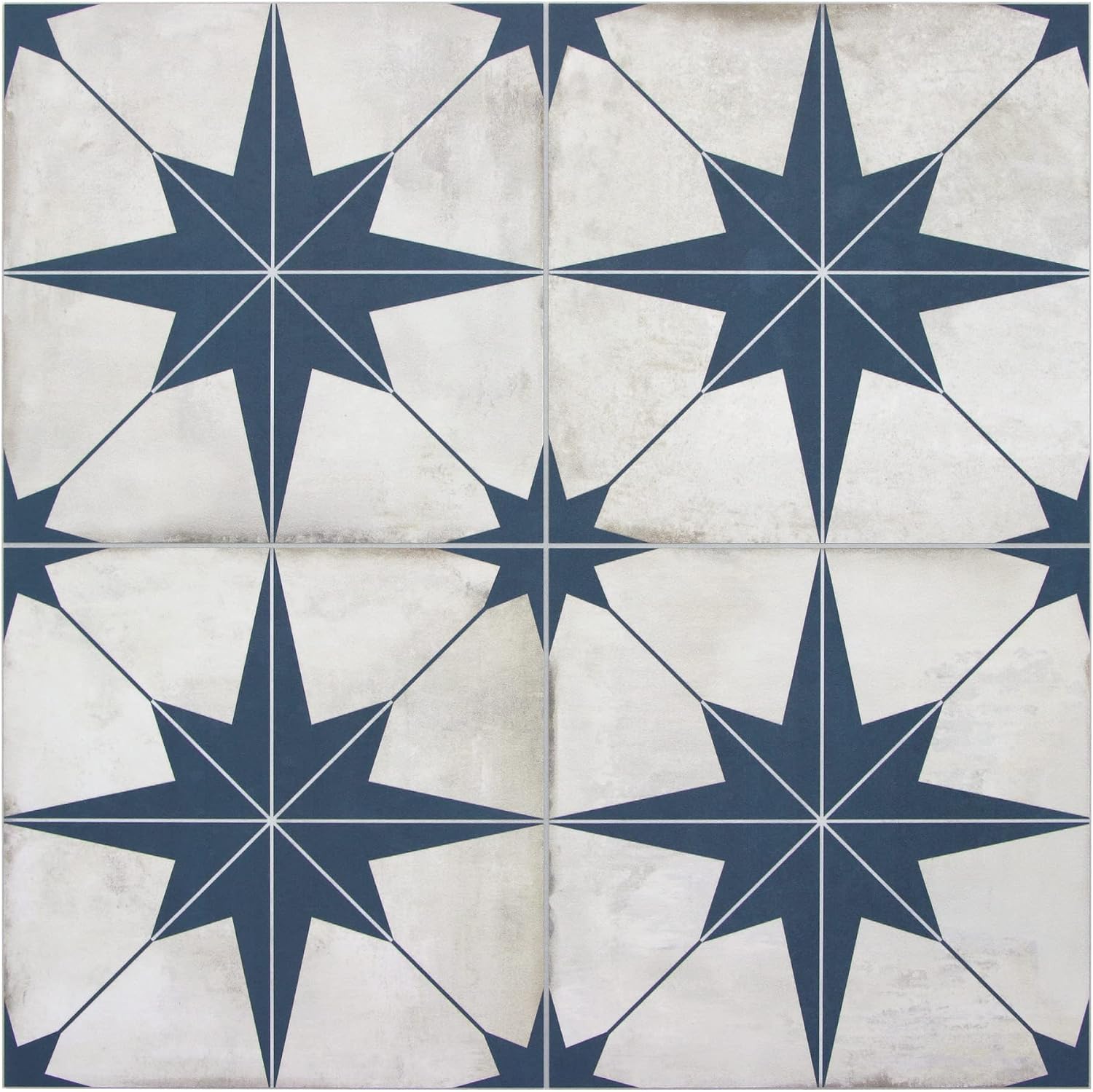 The Tiles Plaza Encaustic Peel and Stick Backsplash, Blue Star Pattern, Vintage Style