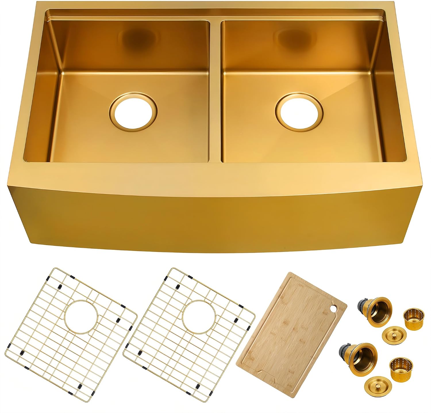 33 Inch 16 Gauge 50/50 Double Bowl Gold Farmhouse Kitchen Sink