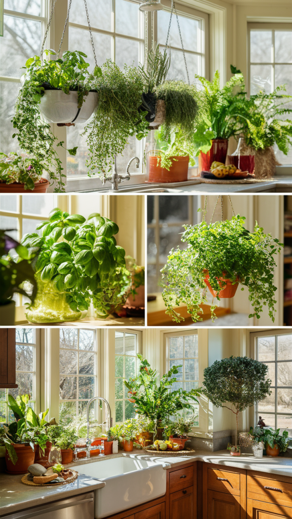 Captivating sunlit kitchen featuring fresh green plant accents
