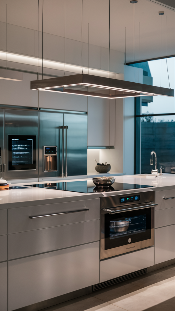 Futuristic kitchen design showcasing connected smart appliances