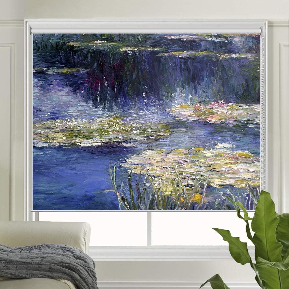 LETAU Printed Blackout Roller Window Shades, UV Protection, Monet Water Lilies