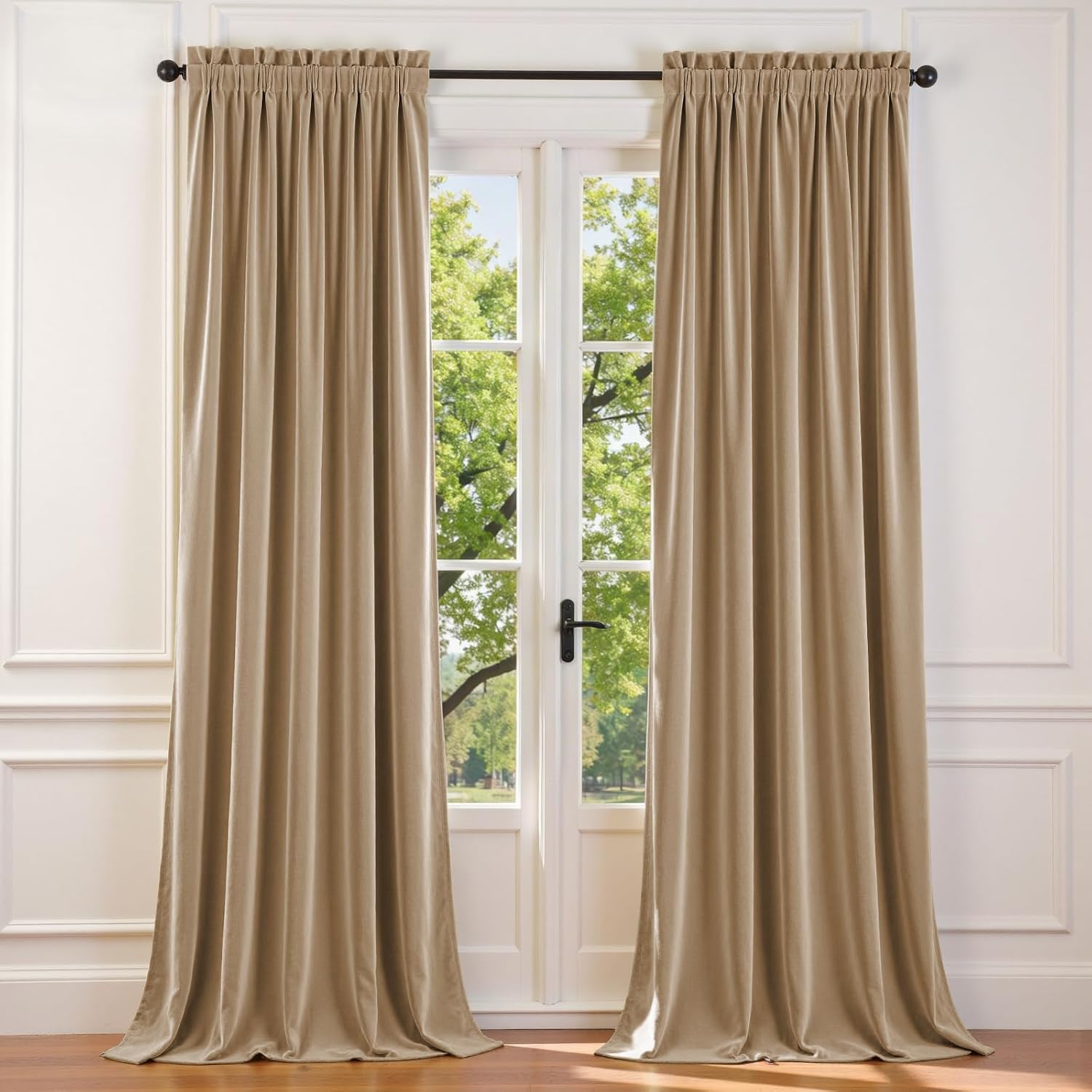 Lazzzy Velvet Curtains, Beige, 108 Inch Extra Long, Thermal Insulated