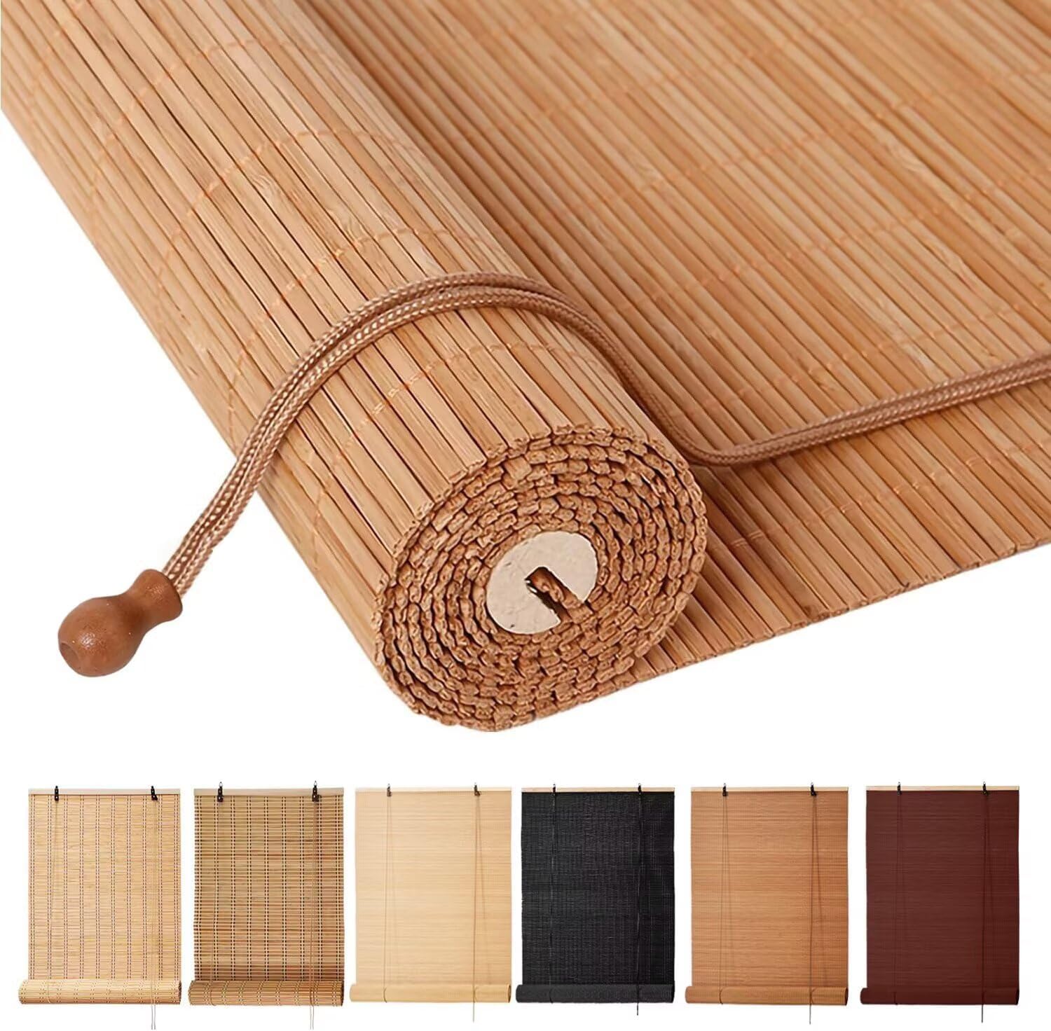 BAYUE Bamboo Roll-Up Window Blinds, Light Filtering