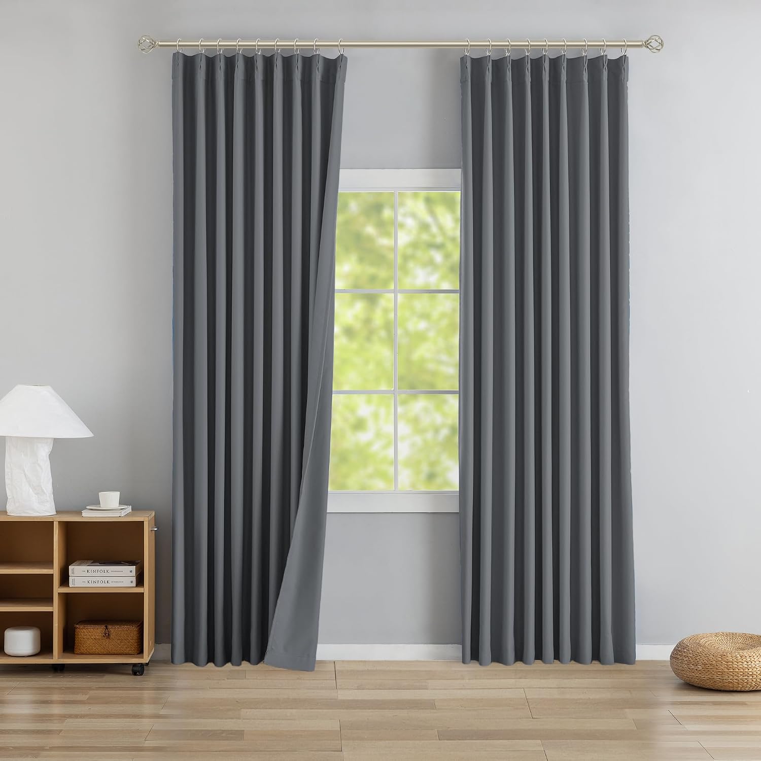 DONREN Neutral Gray Pinch Pleated Blackout Curtains with Hooks, 120 Inch