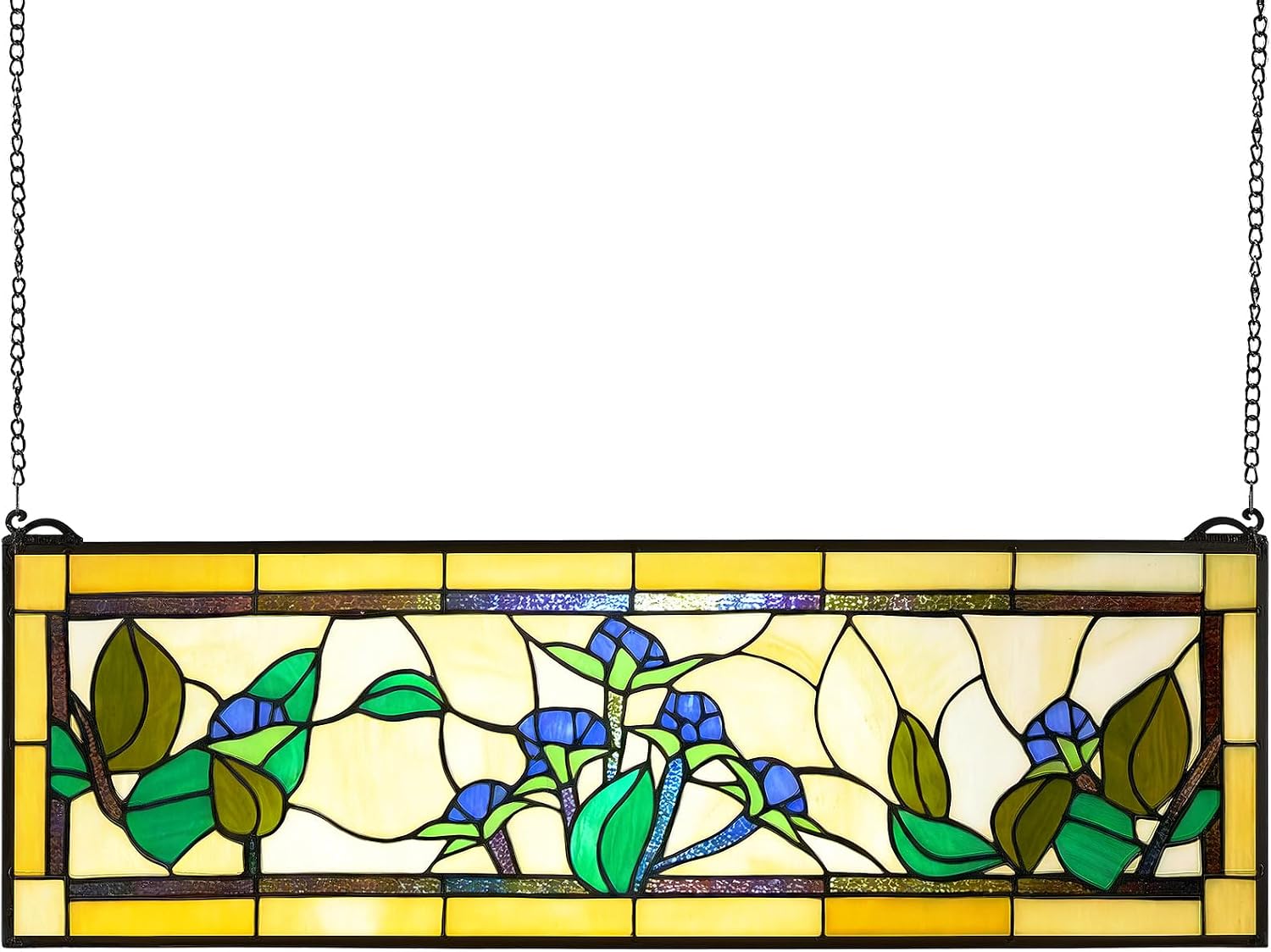 VEVOR Tiffany Style Stained Glass Window Panel, 32 x 10 Inch, Hanging Transom