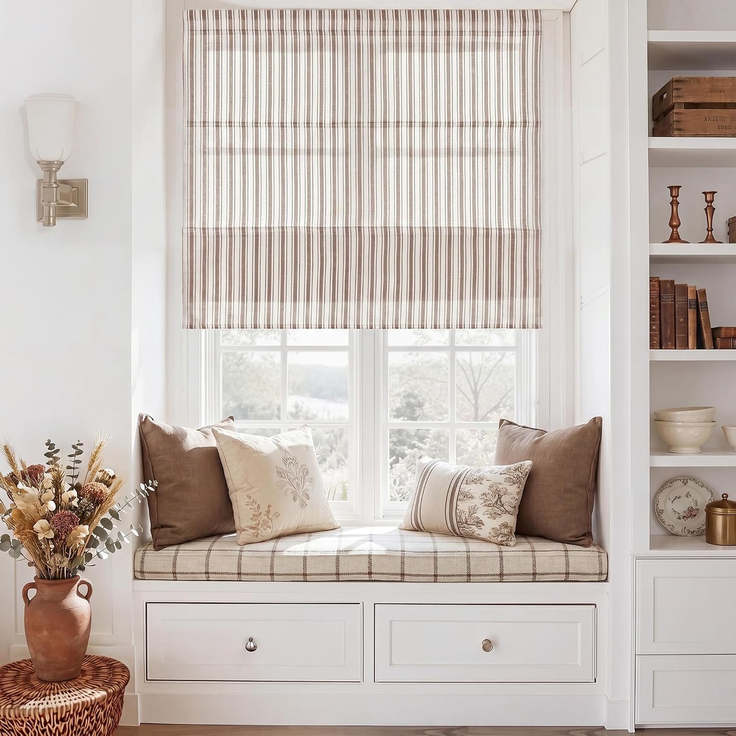 StangH Tan Linen Blend Stripe Roman Shade, 36 x 64 Inch, 1 Panel