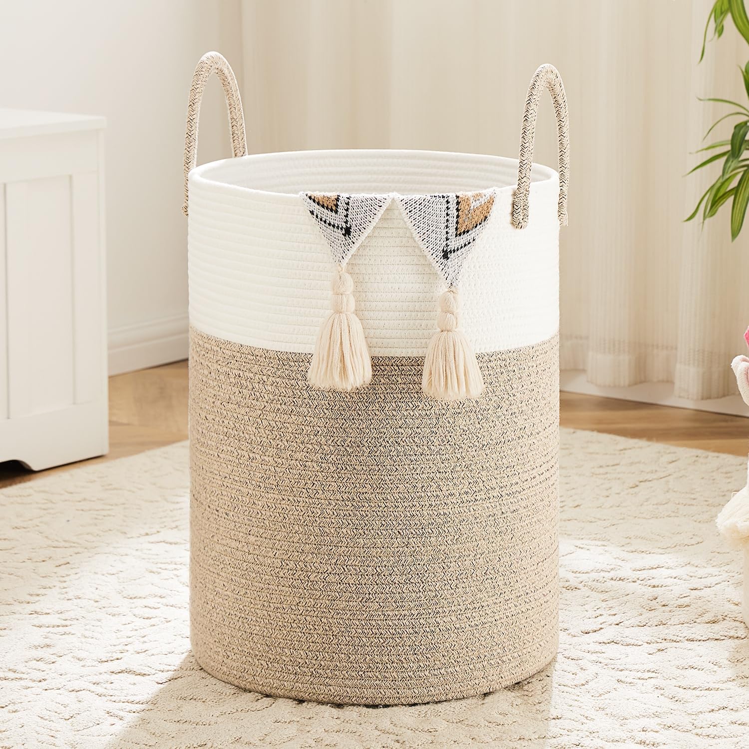 Artfeel Woven Cotton Rope Laundry Basket, 60L, with Tassel Handles