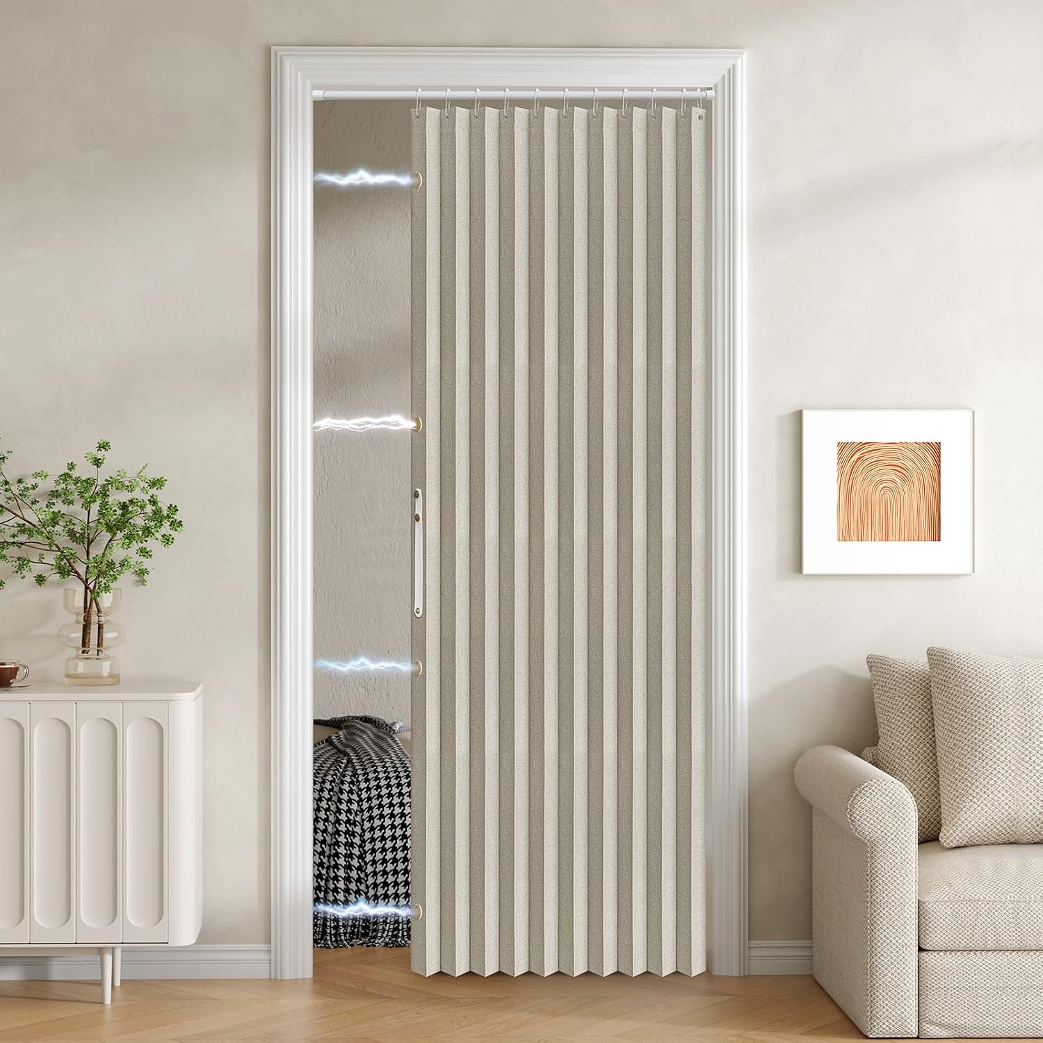 JILRON 100% Blackout Fabric Folding Door Curtain with Magnetic Closure, Accordion Style